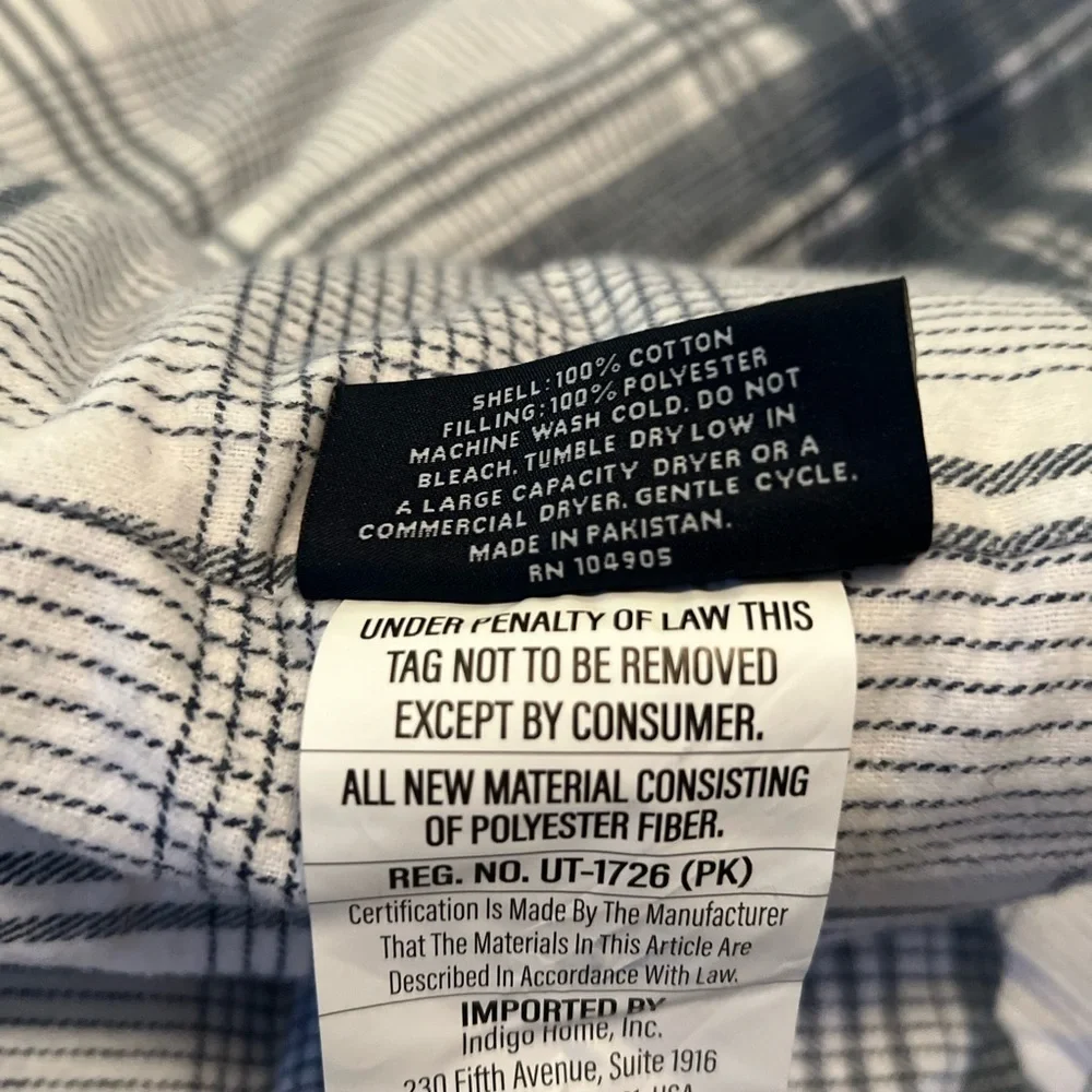 Brooks Brothers Twin Plaid Cotton Flannel Comforter And Sham Gray White EUC